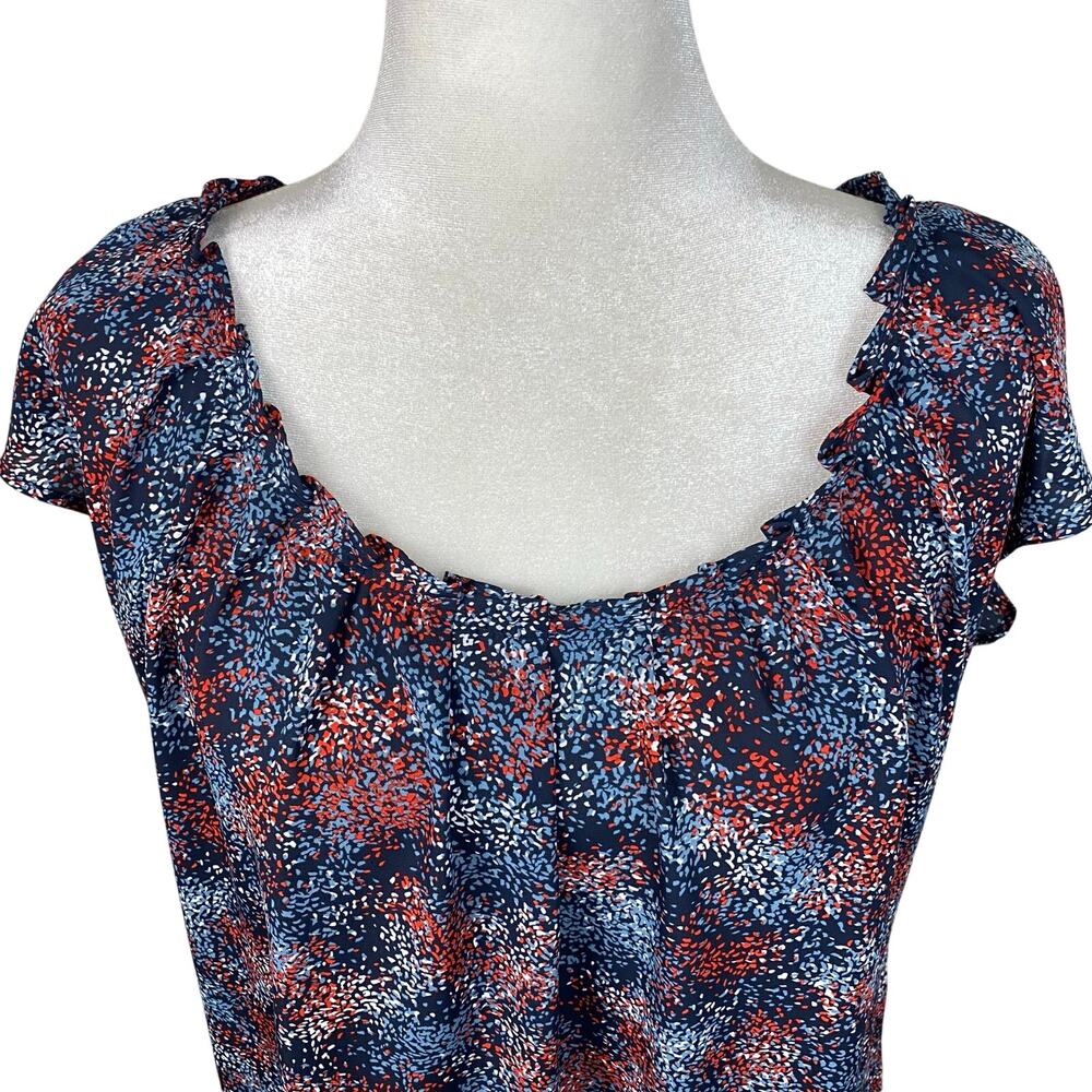 Joe Fresh Womens Blouse Confetti Print Medium Cap Sleeve Career Red White Blue - Picture 4 of 11